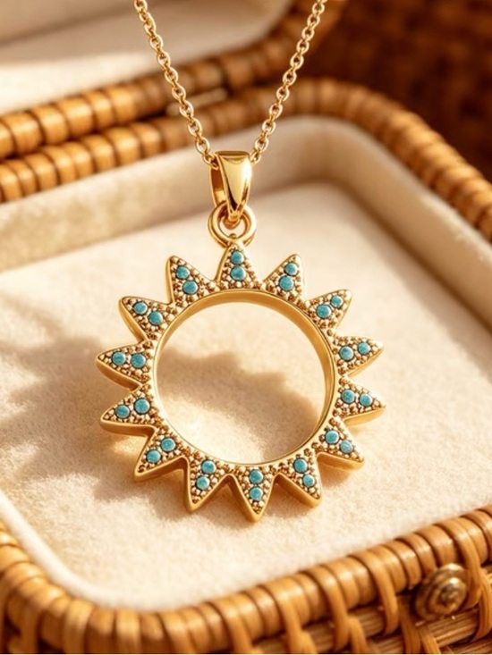 Juniper Lane Jewelry - Gold Sunburst Necklace with Turquoise Stones